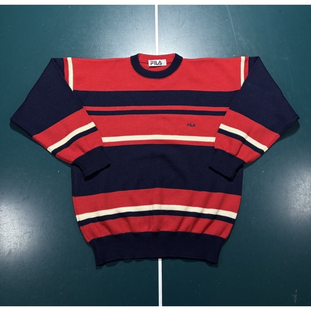 Vintage Fila Striped Sweater Mens Large Red Blue White Colorblock Wool Italy 80s